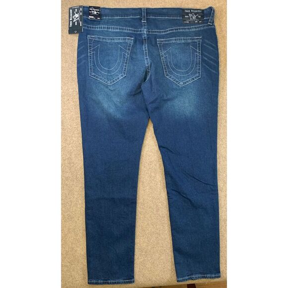 True Religion Rocco Jeans Mens 42x32 Relaxed No Flap Whiskers Blue Denim - Picture 3 of 13